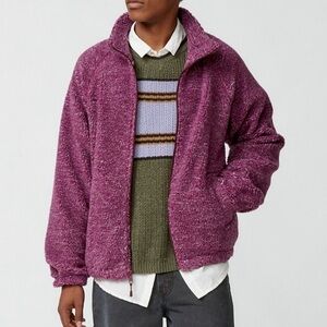 Retro BDG Raglan High Pile Fleece Mock Neck Full Zip Jacket